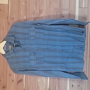 Free Nature Flannel Button-Down Shirt, Size S, Slim Tall, Blue, Yellow, Plaid